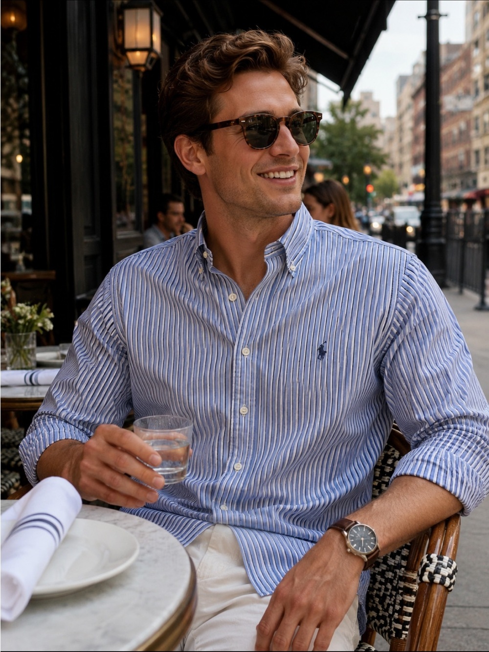 Ralph Lauren Men's Blue Striped Button-Down Shirt - Classic Fit.  EUC.